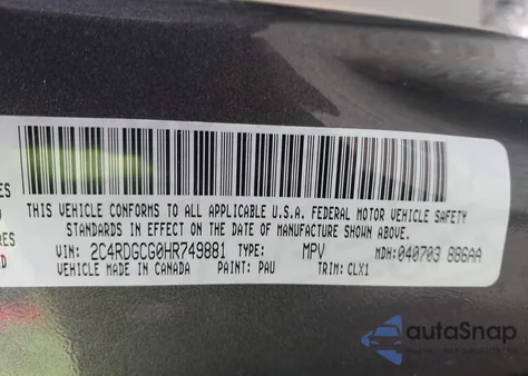 2017 Dodge Grand Caravan Sxt from USA, damaged, VIN 2C4RDGCG0HR749881